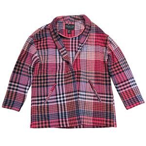 Rachel Zoe Plaid Tweed Wool Blend One Button Unlined Coat medium Oversized